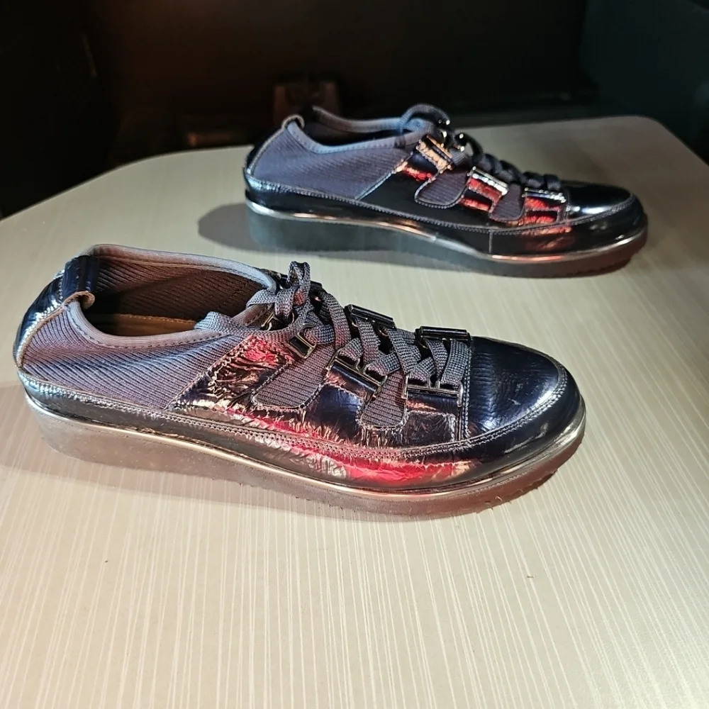 Ron White Noki Stretch Fabric & Crinkle Nappa Leather Wedge‎ Sneaker 37.5 (US 7)